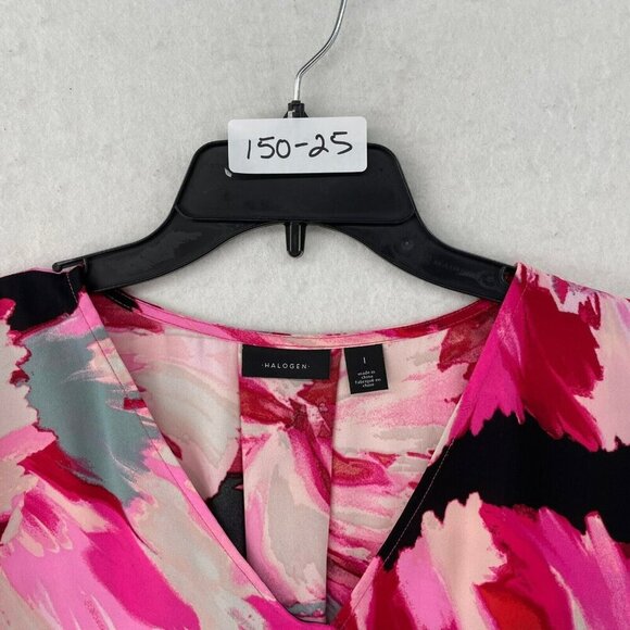 Halogen Blouse Womens 1 XL Pink Red Black Floral Long Sleeve V-Neck Pullover - Picture 11 of 11